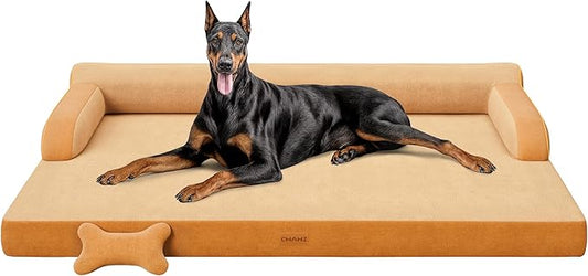 CWAWZ XXL Orthopedic Dog Bed, Big Dog Bed for Large Dogs, Dual-Sided Pet Cooling Beds with Memory Foam Washable Cover Nonslip Bottom, Waterproof Pet Couch with Bolsters, Brown