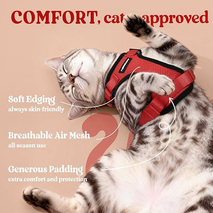 rabbitgoo Cat Harness and Leash for Walking, Escape Proof Soft Adjustable Vest Harnesses for Cats, Easy Control Breathable Reflective Strips Jacket, Red, XXS