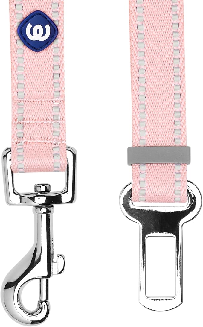 Blueberry Pet Pastel Colored Reflective Dog Harness with Seatbelt Clip – Adjustable No-Pull Pet Vest for Walking and Car Safety, Large Size in Baby Pink