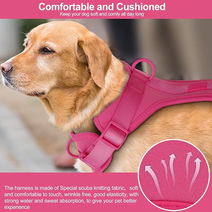 Wisedog No Pull Lightweight Dog Vest Harness with Soft and Comfortable Cushion, Breathable Mesh, for Small Medium Large Dogs Walking (L(Neck: 16.15"-20.86";Chest: 24.02"-38.19"), Peacock Pink)