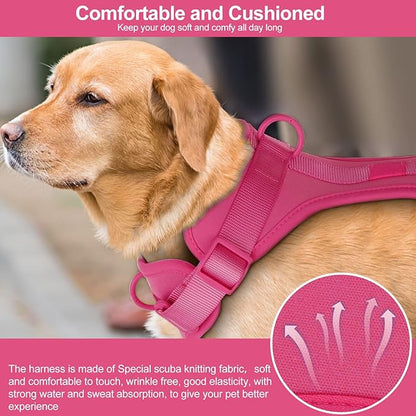 Wisedog No Pull Lightweight Dog Vest Harness with Soft and Comfortable Cushion, Breathable Mesh, for Small Medium Large Dogs Walking (L(Neck: 16.15"-20.86";Chest: 24.02"-38.19"), Peacock Pink)