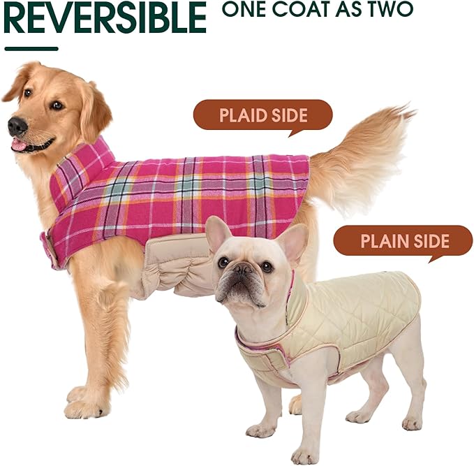 Kuoser Warm Dog Coat, Waterproof Dog Coats for X-Small Dogs, Adjustable Durable Doggie Winter Jacket Reversible Cozy Puppy Cold Weather Apparel from Small to Large Breed, Rose XS