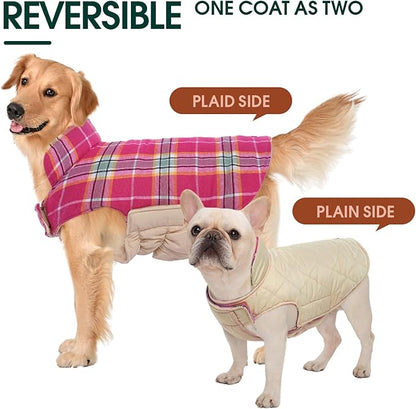 Kuoser Waterproof Dog Coat, Reversible Dog Jacket for Small Dogs, Adjustable Durable Doggie Winter Coat Warm Cozy Puppy Cold Weather Apparel from Small to Large Breed, Rose S