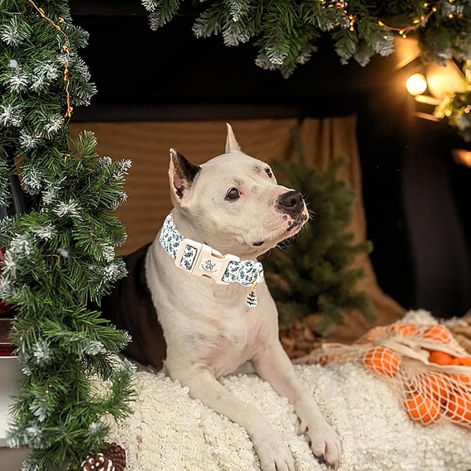 Elegant little tail Christmas Dog Collar, Green Pet Collar Cotton Soft Winter Dog Collars with Quick Release Buckle Pet Puppy Collars for Small Medium Large Dogs