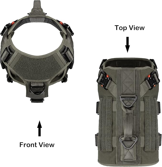 ICEFANG GN3 Tactical Dog Harness with 6X Buckle,Dog Molle Vest with Handle,3/4 Body Coverage,Hook and Loop Panel for ID Patch,No Pulling Front Clip (XL (32"-39" Girth), Ranger Green)