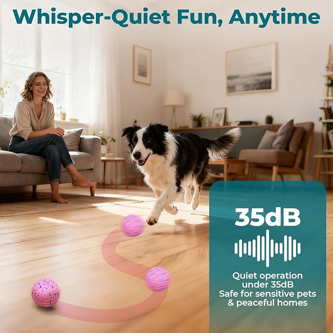 Smart Interactive Dog Toy Ball – Automatic Moving, Bouncing & Rolling, 3 Modes, Chew-Proof E-TPU Shell, Waterproof, Rechargeable,Dog Ball for Medium and Large Dogs, Pink