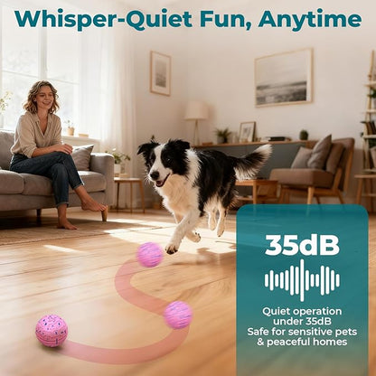Smart Interactive Dog Toy Ball – Automatic Moving, Bouncing & Rolling, 3 Modes, Chew-Proof E-TPU Shell, Waterproof, Rechargeable,Dog Ball for Medium and Large Dogs, Pink