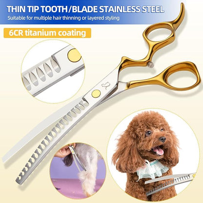CITYWISH Dog Grooming Scissors,Curved Chunkers Shears Deg Grooming with Safety Round Tips, Sharp and Comfortable 4 in 1 Dog Scissers for Grooming