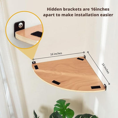 LIORCE Wall Mounted Corner Cat Bed - Cat Shelf with Comfortable Cushion - Minimalistic Cats Furniture for Indoor Cats - Climbing Perch for Wall,Cream