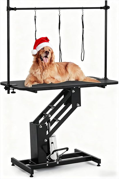 Garvee 43.3" Hydraulic Dog Grooming Table for Pet, Heavy Duty Structural Hydraulic Max Load 350Lbs Professional Pet Grooming Table with Adjustable Overhead Arm & Noose Height Range 22''-39'' (Black)