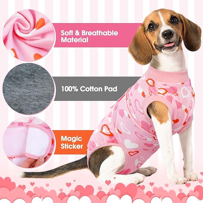 Kuoser Dog Surgery Recovery Suit, Valentine's Day Doggie Surgical Shirt for Female Male Dogs, Pet Onesies for Small Medium LargeDogs