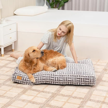 Dog Bed with Easy-Grip Handle - Shredded Memory Foam Pet Bed, Removable & Machine Washable Cover, Non-Slip Bottom, Choose from Cooling Linen or Warm Flannel Style for Dogs & Cats(Small