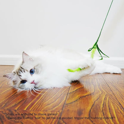 TTcat 3 Pcs Cat Wand Toys,Foxtail Grass Feather Stick Toys, Interactive Toys for Indoor Cat and Kitten.