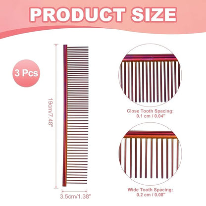 PETAXCELL Dog Cat Comb, Pet Combs Stainless Steel Teeth with Rounded Ends for Knots Mats Loose Hair Removal, 7.5IN (Purple Plated, 3 Pack), Grooming Tool Intended for Long Curly Hair Pet