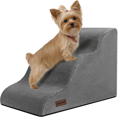 Aodisman Dog Stairs for Small Dogs,3 Step Dog Ramp for Couch and Bed,Pet Stairs with Non-Slip Bottom for Old Cats,Indoor Pet Steps,Comfort,Durable,15.4" H,Grey
