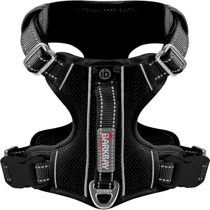 BARKBAY Dog Harness No Pull with ID Tag Pocket - Heavy Duty, Reflective, Easy Control for Large Dogs(Black,XL)