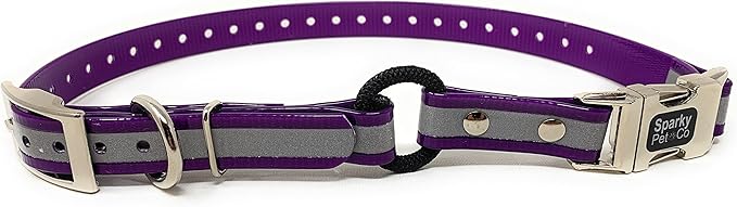 Sparky Pet Co - Zeus ECollar Replacement Strap - Bungee Loop Dog Collar - Waterproof Biothane Adjustable - Double Buckle - Quick Snap Metal Clasp - for Invisible Fence Systems - 3/4"x 28" Purple Refl