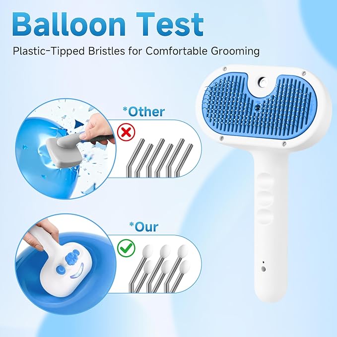 Pet Steam Brush for Dog & Cat - 3-in-1 Steam Grooming Brush for Shedding & Hair Removal - Pet comb leave-in serum with Mist for Long Haired Pets - Includes 2*Waterless Shampoo, Blue