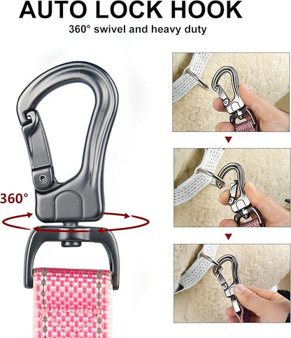 PetiFine 4FT Heavy Duty Dog Leash with Soft Padded Double Handle, Durable Strong Clasp Dog Leashes, Reflective Nylon Walking Lead for Large,Medium,Small Breed Dogs, Pink
