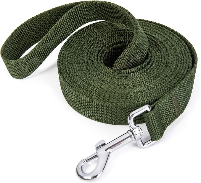 Siumouhoi Strong Durable Nylon Dog Training Leash, 1 Inch Wide Traction Rope, 6 ft 10ft 15ft Long, for Small and Medium Dog (Military Green, 15 Feet)