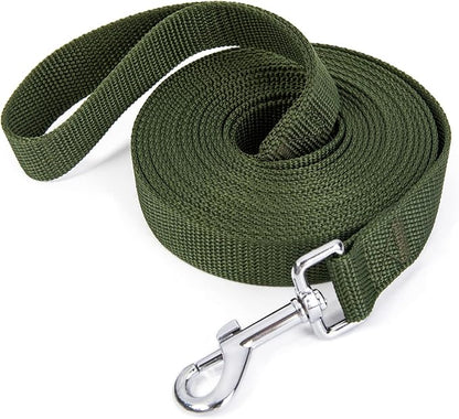 Siumouhoi Strong Durable Nylon Dog Training Leash, 1 Inch Wide Traction Rope, 6 ft 10ft 15ft Long, for Small and Medium Dog (Military Green, 15 Feet)