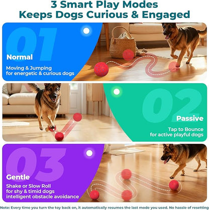 Smart Interactive Dog Toy Ball – Automatic Moving, Bouncing & Rolling, 3 Modes, Chew-Proof E-TPU Shell, Waterproof, Rechargeable,Dog Ball for Medium and Large Dogs, Red