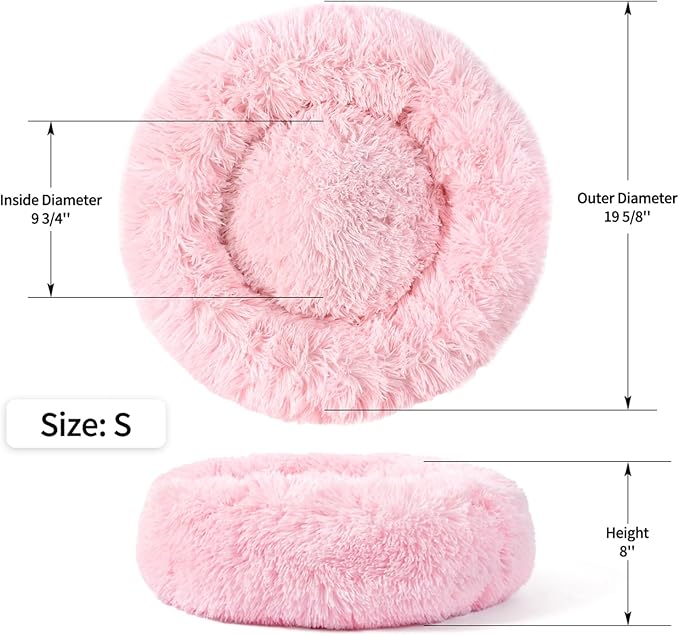 NOYAL Calming Donut Dog Bed for Small to Medium Dogs & Cats - Plush Faux Fur Anti-Anxiety Pet Bed with Machine Washable Cover & Non-Slip Base