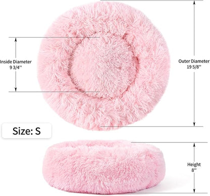 NOYAL Calming Donut Dog Bed for Small to Medium Dogs & Cats - Plush Faux Fur Anti-Anxiety Pet Bed with Machine Washable Cover & Non-Slip Base