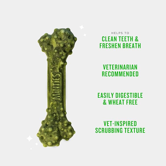 Minties Dental Chews for Dogs, 60 Count, Vet-Recommended Mint-Flavored Dental Dog Treats for Medium Dogs, Bones Clean Teeth, Fight Bad Breath, and Removes Plaque and Tartar