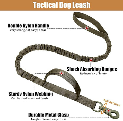 Tactical Dog Collar Leash Set, Adjustable Military Training Nylon Collar Dog Training with Control Handleand Metal Buckle, Dog Collar for Medium Large Dogs (Green,XL)