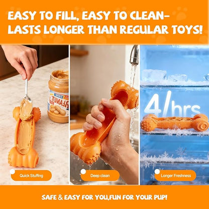 2-Pack Freeze Toys for Dogs Slow Feeder Dog Lick Bone Indestructible Chew Toy for Aggressive Chewers,Puppy Teething Relief,Fillable Enrichment Treat Toy Suitable for Small & Medium Breed(Nylon)