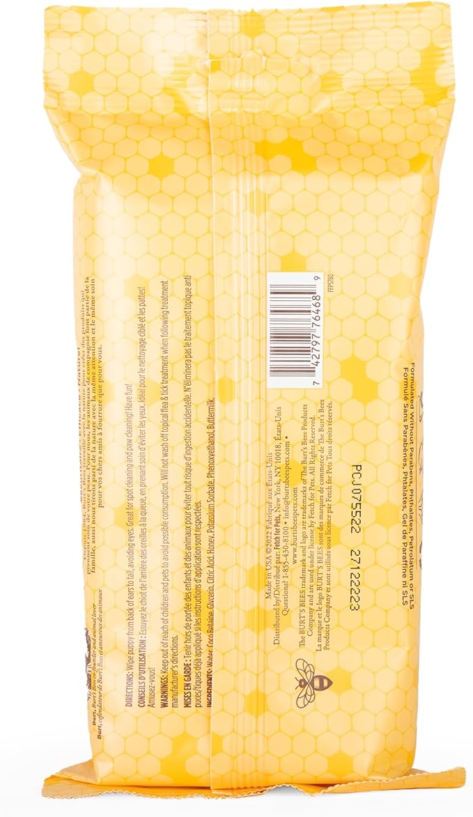 Burt's Bees for Pets Gentle Cleansing Puppy Wipes with Buttermilk, 98% Natural Origin Formulas, Hypoallergenic Dog Wipes Cleaning, Dog Cleaning Wipes, Dog Wipes for Paws and Butt, 50ct