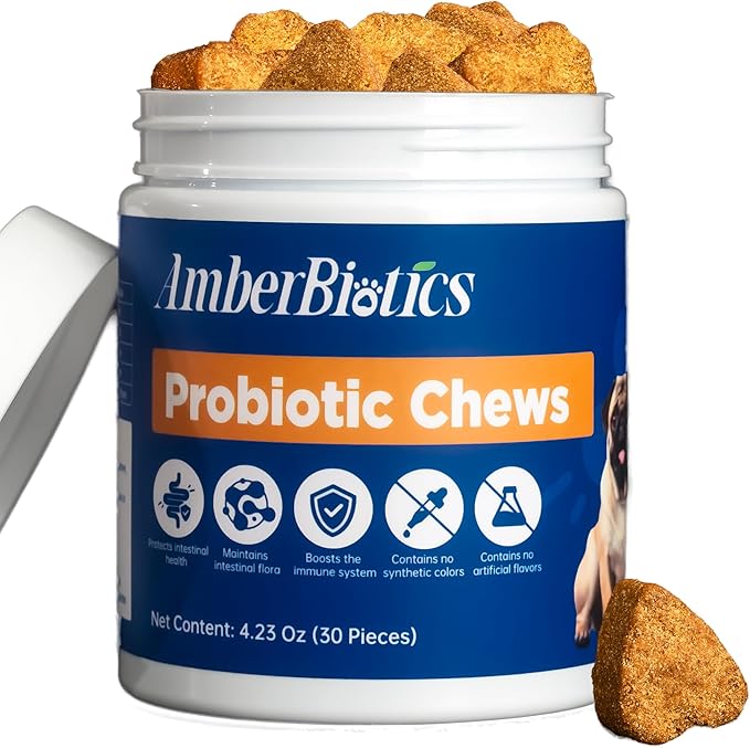 Probiotics for Dogs, Boosts Immune System, Improves Digestion, Supports Gut Health, Relieves and Prevents Diarrhea and Soft Stools, Chicken Flavor Soft Chews - 30 Tablets (120g)
