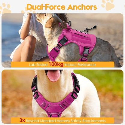 Heavy-Duty Tactical Dog Harness for Large Dogs, No Pull Adjustable Reflective Pet Vest with Molle System, K9 Military-Grade Control for Service Training, Outdoor & 10+ Breeds, Pink, X-Large