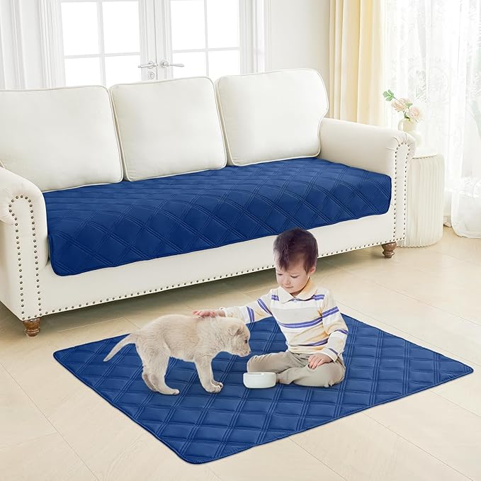 Smiry Waterproof Dog Bed Cover Blanket 40x70, Soft Reversible Pet Blanket, Washable Leakproof Cats Dogs Couch Cover for Sofa, Couch, Furniture, Lattice, Navy/Blue