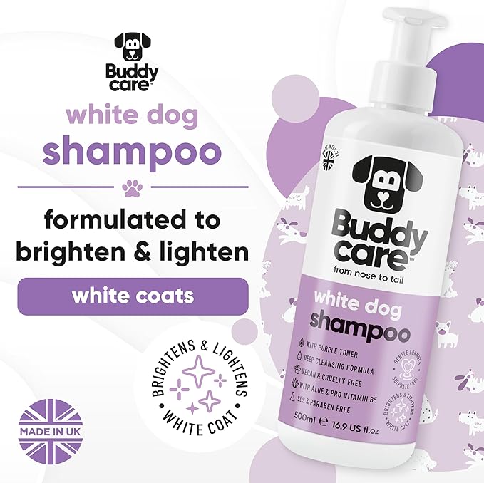 White Dog Shampoo by Buddycare | Brightening and Whitening Shampoo for Dogs | Deep Cleansing, Fresh Scented | with Aloe Vera and Pro Vitamin B5 (50.72oz)