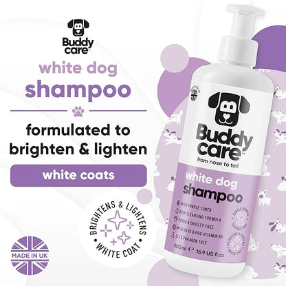 White Dog Shampoo by Buddycare | Brightening and Whitening Shampoo for Dogs | Deep Cleansing, Fresh Scented | with Aloe Vera and Pro Vitamin B5 (50.72oz)