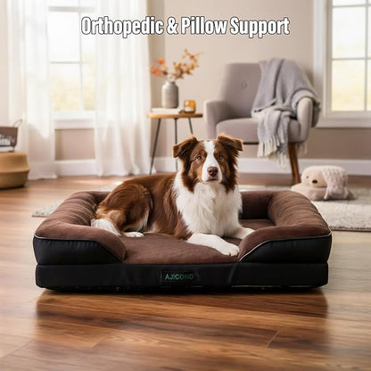 Orthopedic Egg-Shaped Sponge Dog Beds Large Sized Dog with Sides, Removable Cover and Non-Slip Bottom (Brown, 35 * 25 * 8)