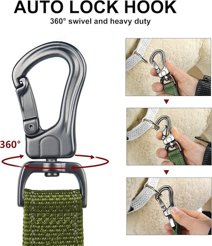 PetiFine 6FT Heavy Duty Dog Leash with Soft Padded Double Handle, Durable Strong Clasp Dog Leashes, Reflective Nylon Walking Lead for Large,Medium,Small Breed Dogs, Green