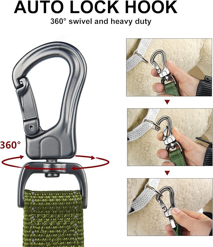 PetiFine 5FT Heavy Duty Dog Leash with Soft Padded Double Handle, Durable Strong Clasp Dog Leashes, Reflective Nylon Walking Lead for Large,Medium,Small Breed Dogs, Green
