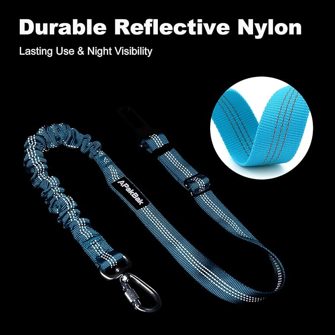 APakBak Dog Seat Belt for Car, Adjustable Dog Car Harness Seatbelt for Small Medium Large Dogs, Heavy Duty Travel Safety Restraint with Locking Aluminum Hook & Reflective Nylon Strap, Light Blue