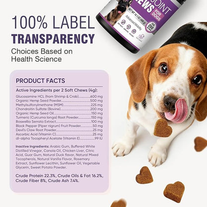 Glucosamine for Dogs 200pcs Joint Support Supplement Dog Hip and Joint Chondroitin Chews Treats with MSM Hemp Dog Joint Pain Relief Mobility Supplements Duck Flavor Fit All Large Small Medium Breed