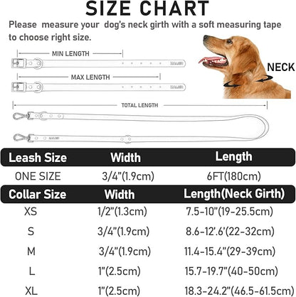 ZALER Dog Collar and Leash Set, Waterproof Adjustable Odor Proof Pet Collars Leashes Easy to Clean, 6FT Dog Leash with 2 Hooks for Large, Medium Small Dogs (XS, Black)