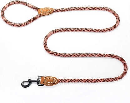 Mile High Life | Mountain Climbing Dog Rope Leash with Heavy Duty Metal Sturdy Clasp | Genuine Leather Tailored Connection with Strong Stitches (Red, 72 Inch (Pack of 1))