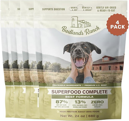 BADLANDS RANCH by Katherine Heigl – Superfood Complete Air-Dried Beef Dog Food – High Protein with Superfoods for Daily Wellness & Consistent Nutrition – 24 oz (Pack of 4)