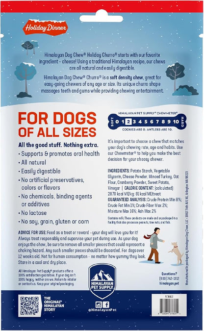 Himalayan Dog Chew Churro Holiday Dinner | Grain and Lactose Free Treats with Digestible Ingredients | Natural Chew Sticks for Dogs | Soft Dental Chews for Dogs to Support Oral Hygiene and Gut Health