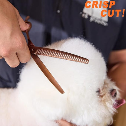 High-end Professional Dog Grooming Curved Thinning Scissors Teeth Blending Shears Pet Texturizing Thinner Blender Shears 7.5 Inch Extremely Very Sharp Made Of Stainless Steel Alloy For Dog Cat Groomer
