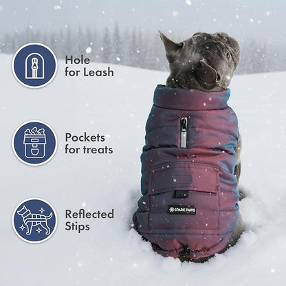 Spark Paws Dog Winter Jacket, Water-Resistant Coat, Warm Reflective Windproof Fleece-Interior, for Medium and Large Dogs - Cosmic - L