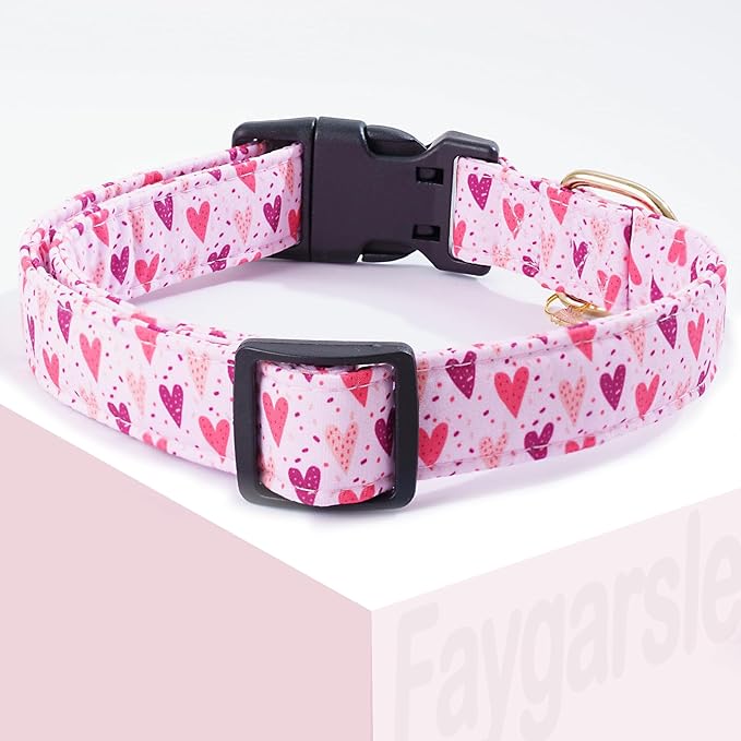 Faygarsle Dog Collar for Small Medium Large Dogs Cute Puppy Collars Valentine's Day Heart Print Dog Collar Pink and Purple Hearts L