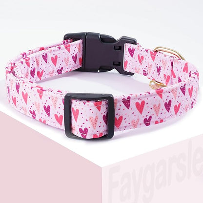 Faygarsle Dog Collar for Small Medium Large Dogs Cute Puppy Collars Valentine's Day Heart Print Dog Collar Pink and Purple Hearts M